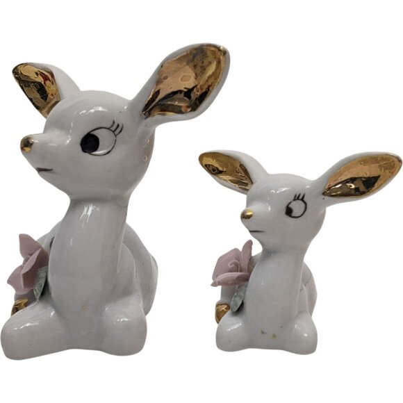 Thames Deer Figurines Set of 2 White Gold Tone Pink Mid Century Vtg Japan - Picture 3 of 16